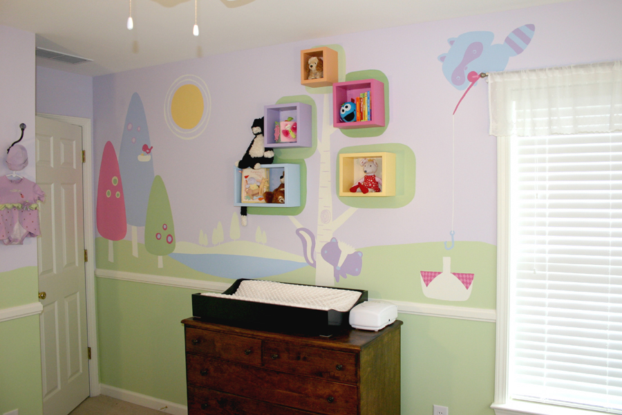 Book shelf and flower light from Ikea, sleigh crib nursery room from Target