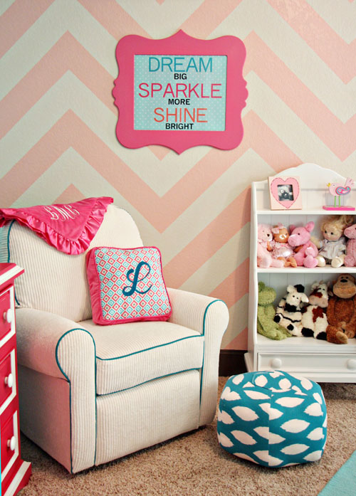Lila's Pink and Turquoise Nursery Chevron Wall