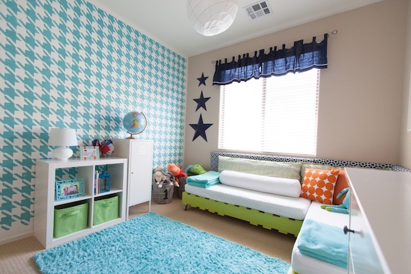 Painted Houndstooth Wall in Shared Boys' Room