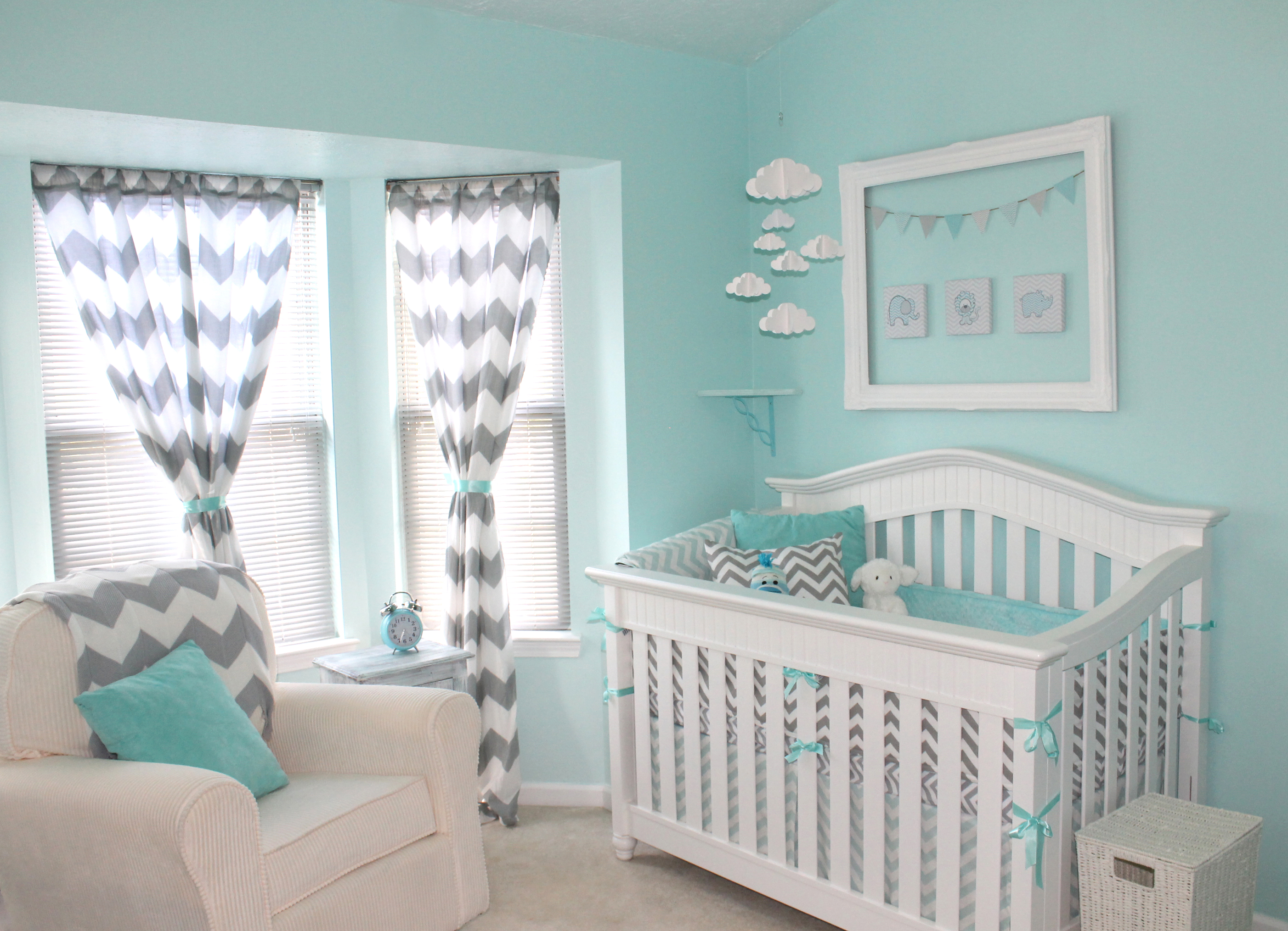 Simple Gray Blue Nursery for Large Space