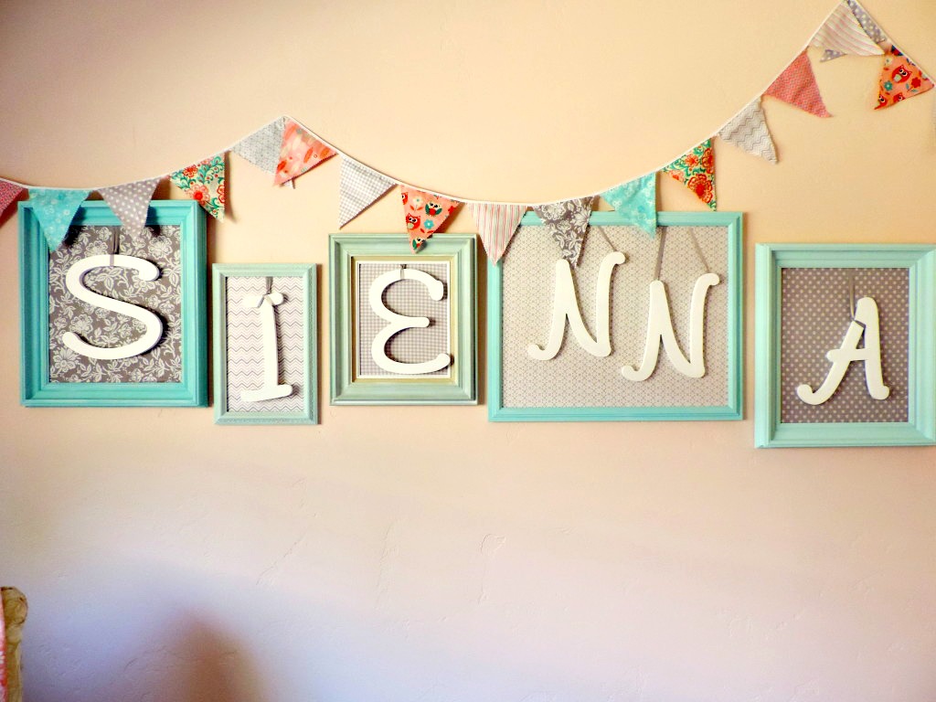 Framed Name Art and Fabric Bunting for Nursery - Project Nursery