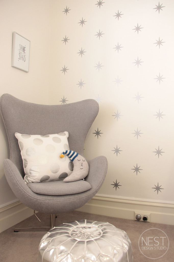 Silver Metallic Nursery with Star Stencil Accent Wall - Project Nursery