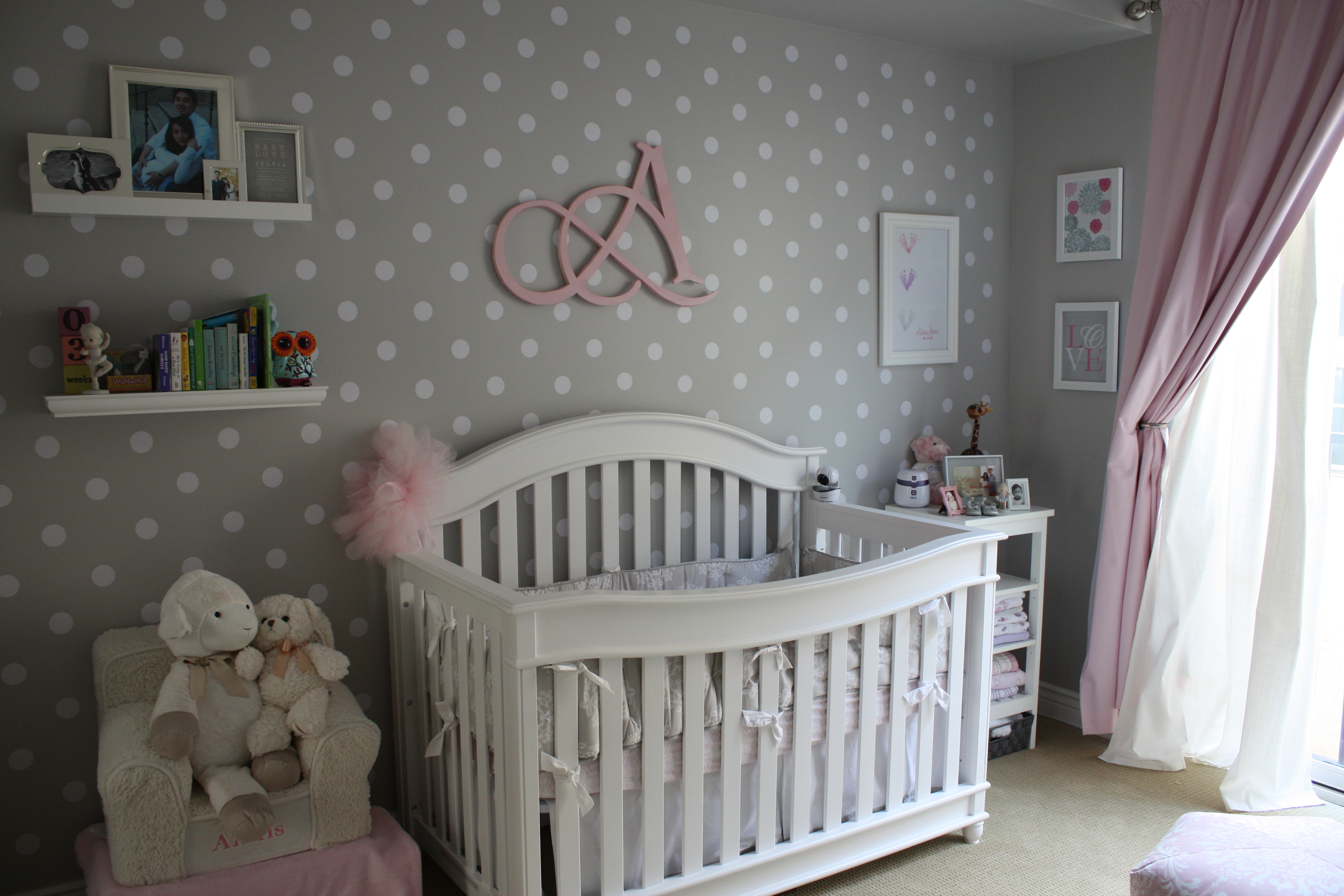nursery pink grey polka baby dot rooms gray dots accent alexis projectnursery decor project crib bedroom sweet neutral decals boy
