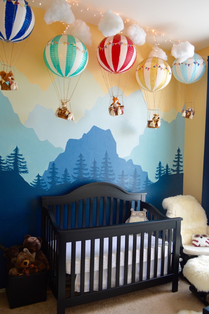 Hot Air Balloons with Mountain Mural in Nursery