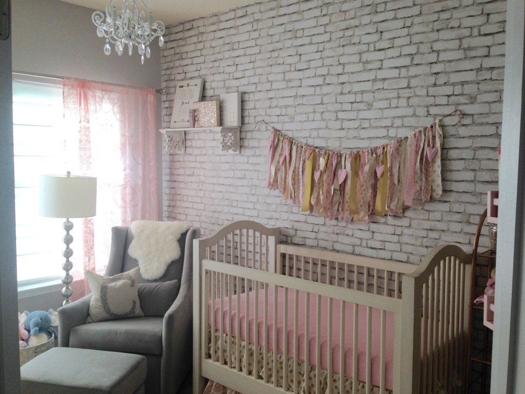 Feminine Nursery with Faux Brick Wallpaper - Project Nursery