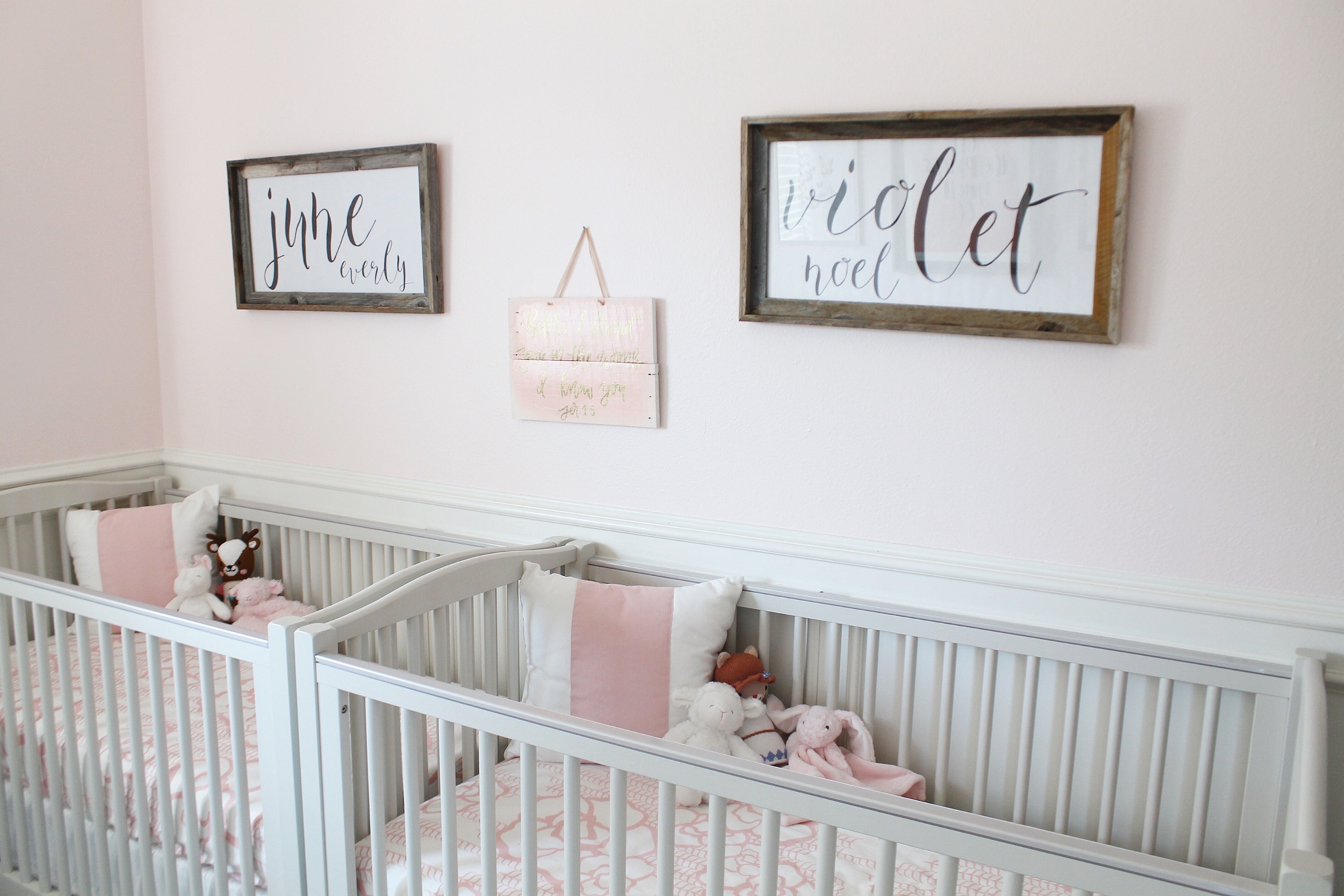 Soft Pink Twin Girls Nursery with Feminine Accents