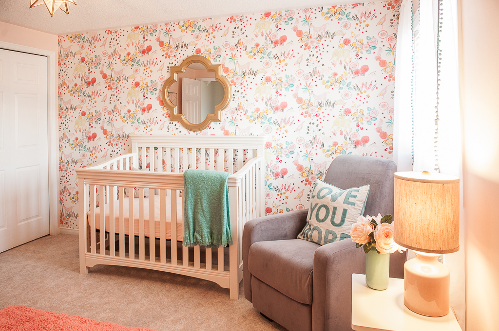 Feminine Girls Nursery with Floral Accent Wallpaper - Project Nursery