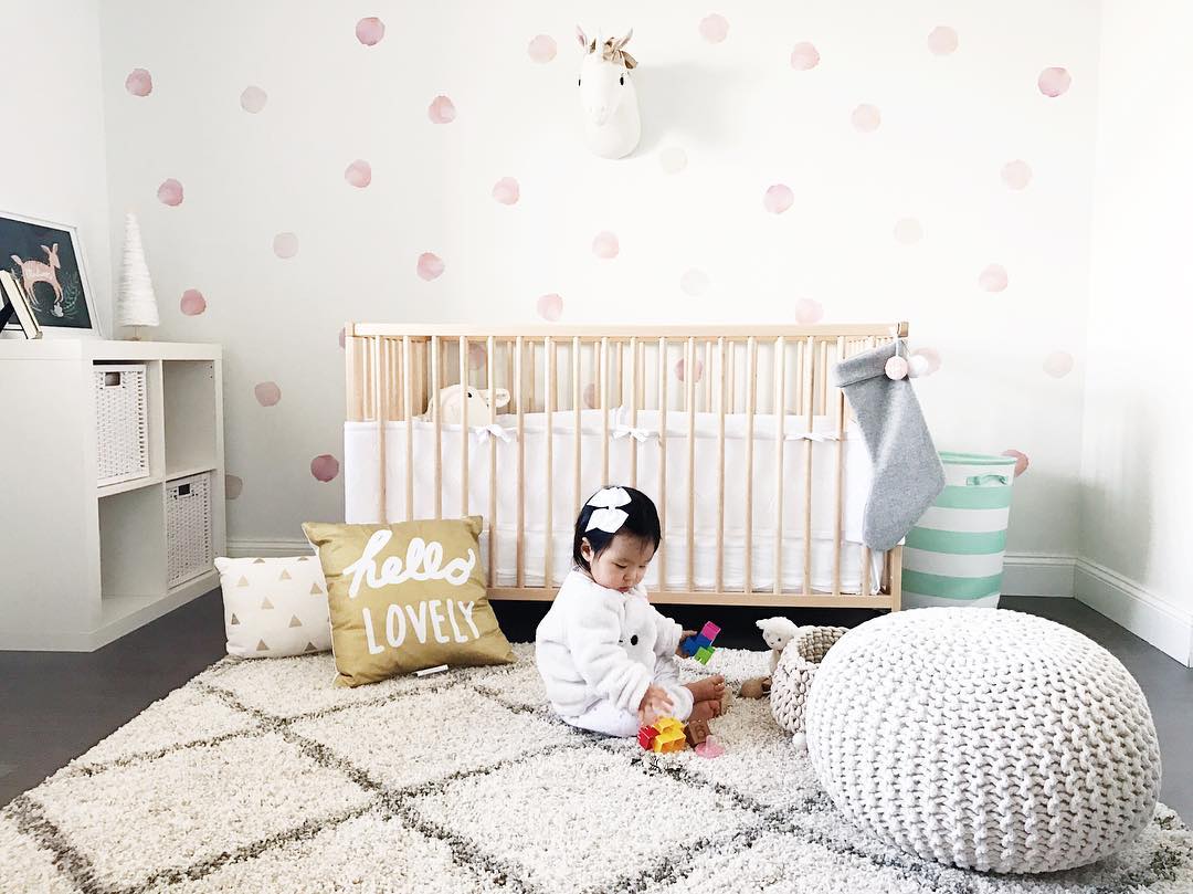 Pink Watercolor Polka Dot Decals in Girl's Nursery - Project Nursery