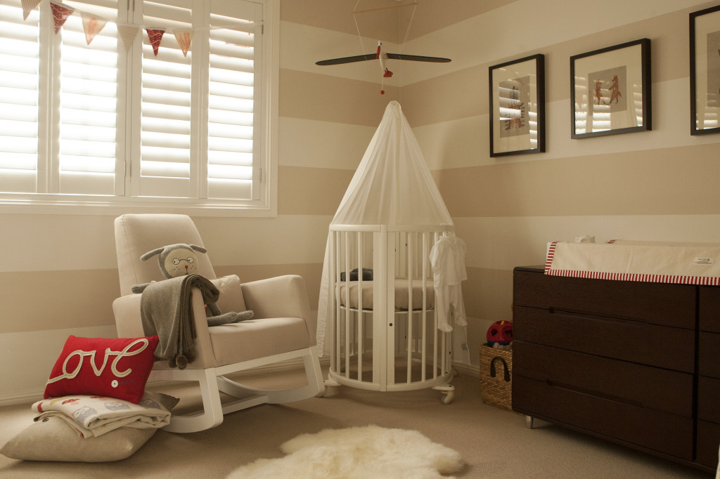 nursery with brown furniture