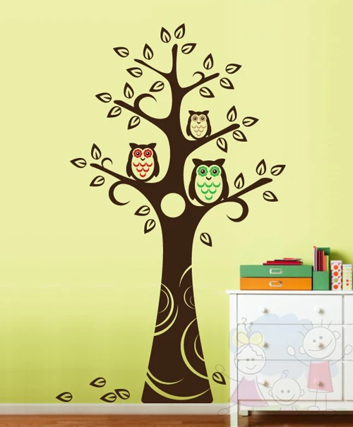 owls in tree wall decal