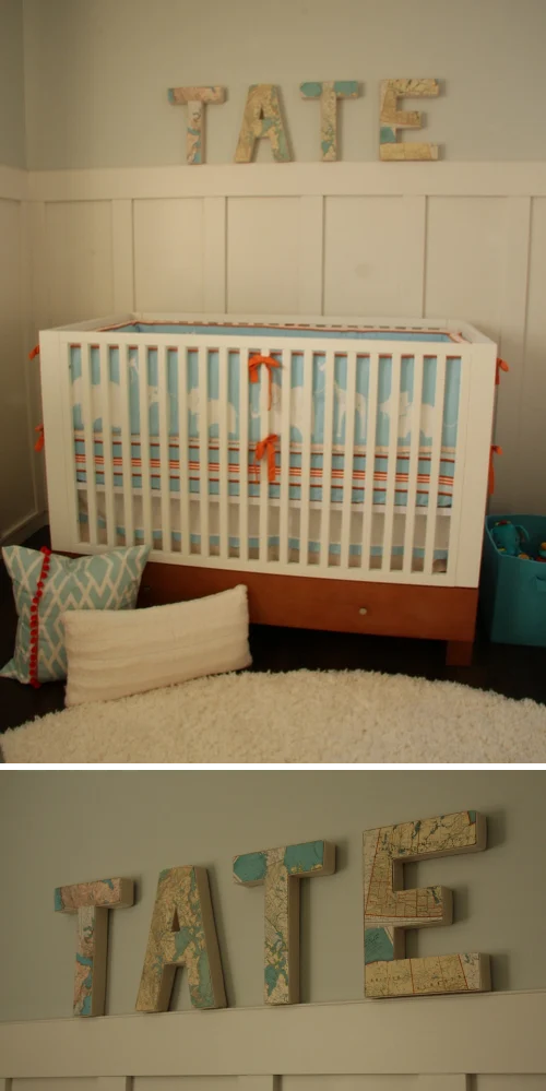 Boy's Nursery Crib and Map Name Art