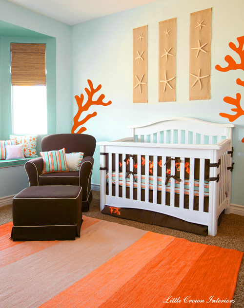 aqua orange nursery by Little Crown Interiors