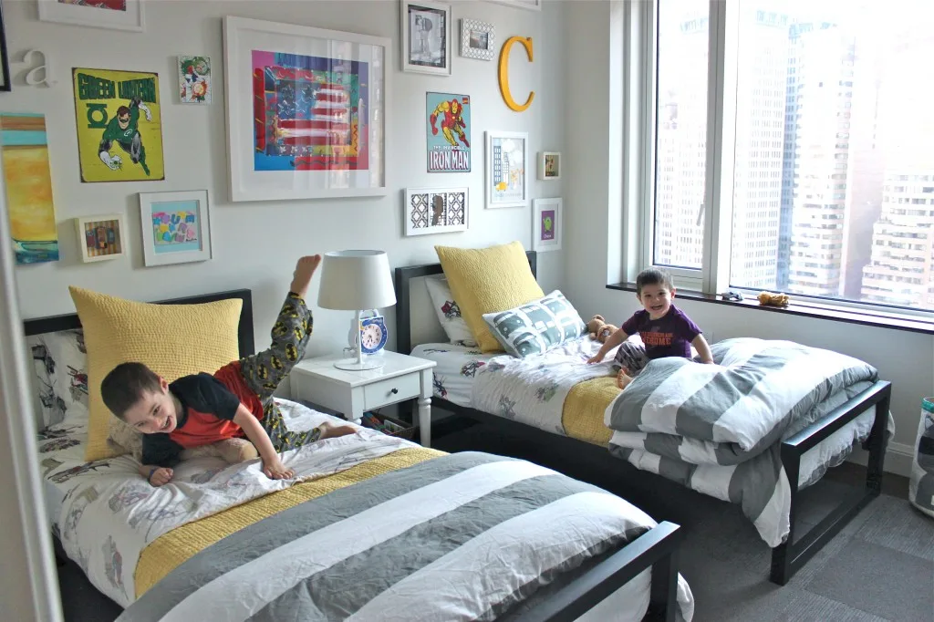 Gray and Yellow Boys Shared Room