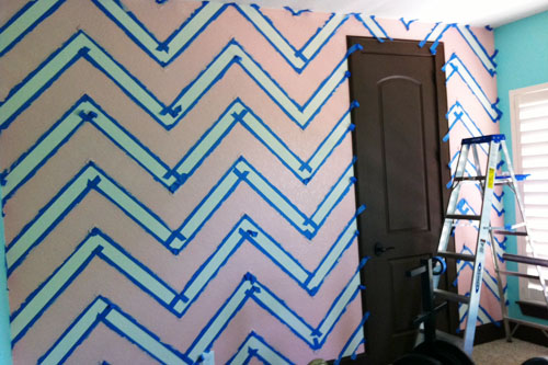 pink and grey chevron wall