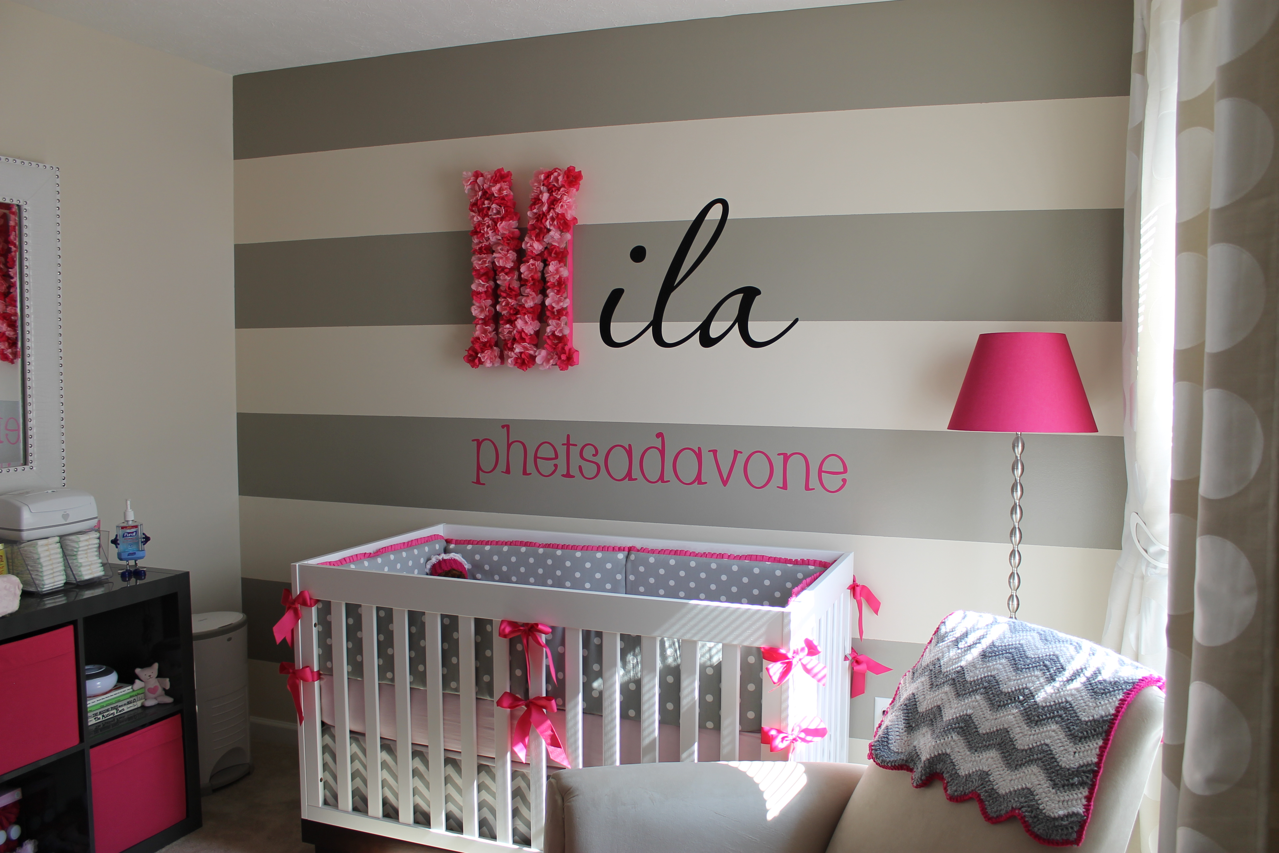 Cherry Blossom Gray Girl Nursery Hot Pink and Gray