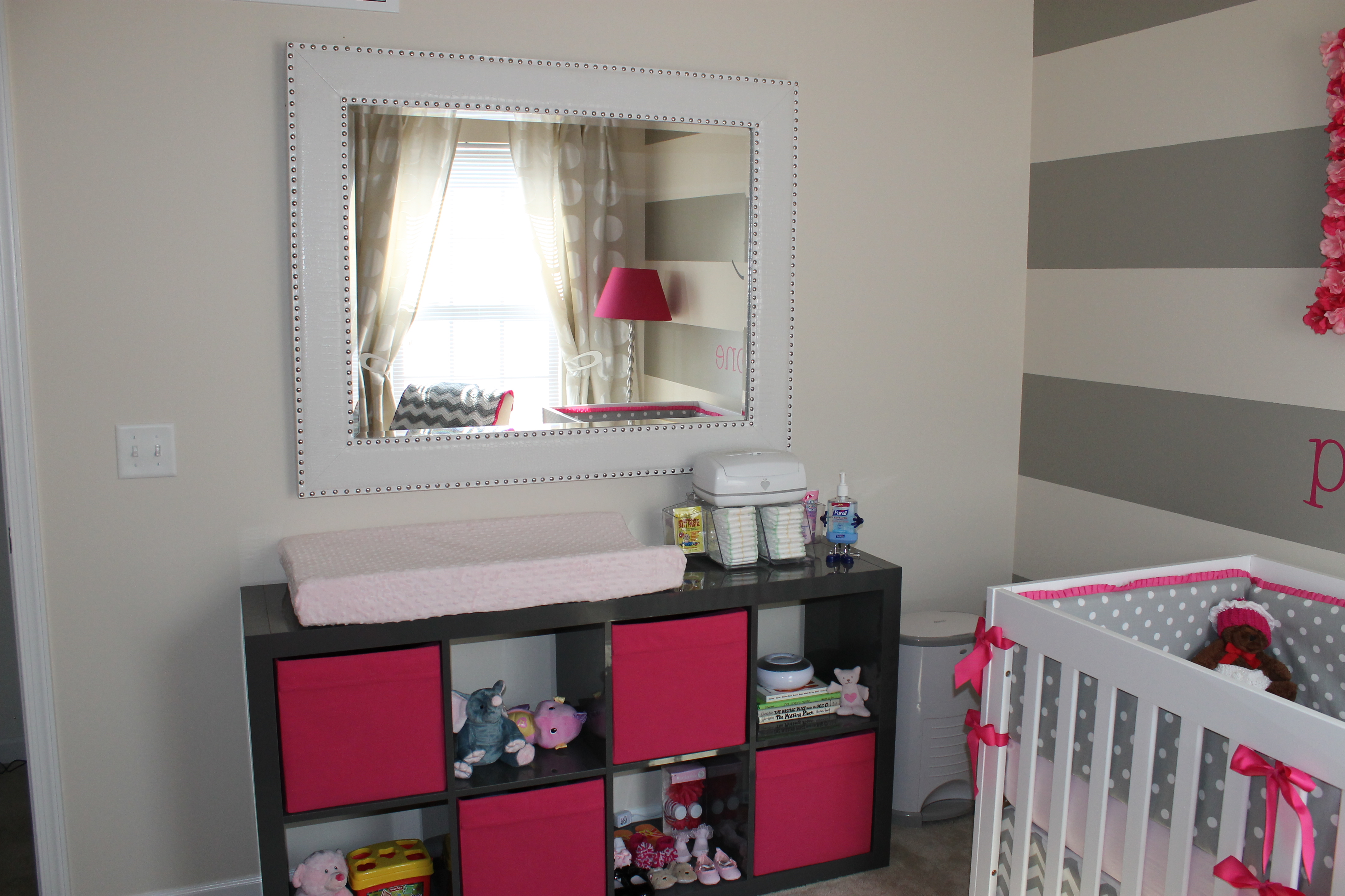 Cherry Blossom Gray Girl Nursery Mirror and Storage Bins