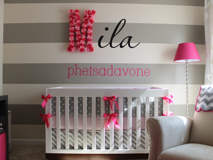 Cherry Blossom Gray Girl Nursery Monogrammed Wall Center