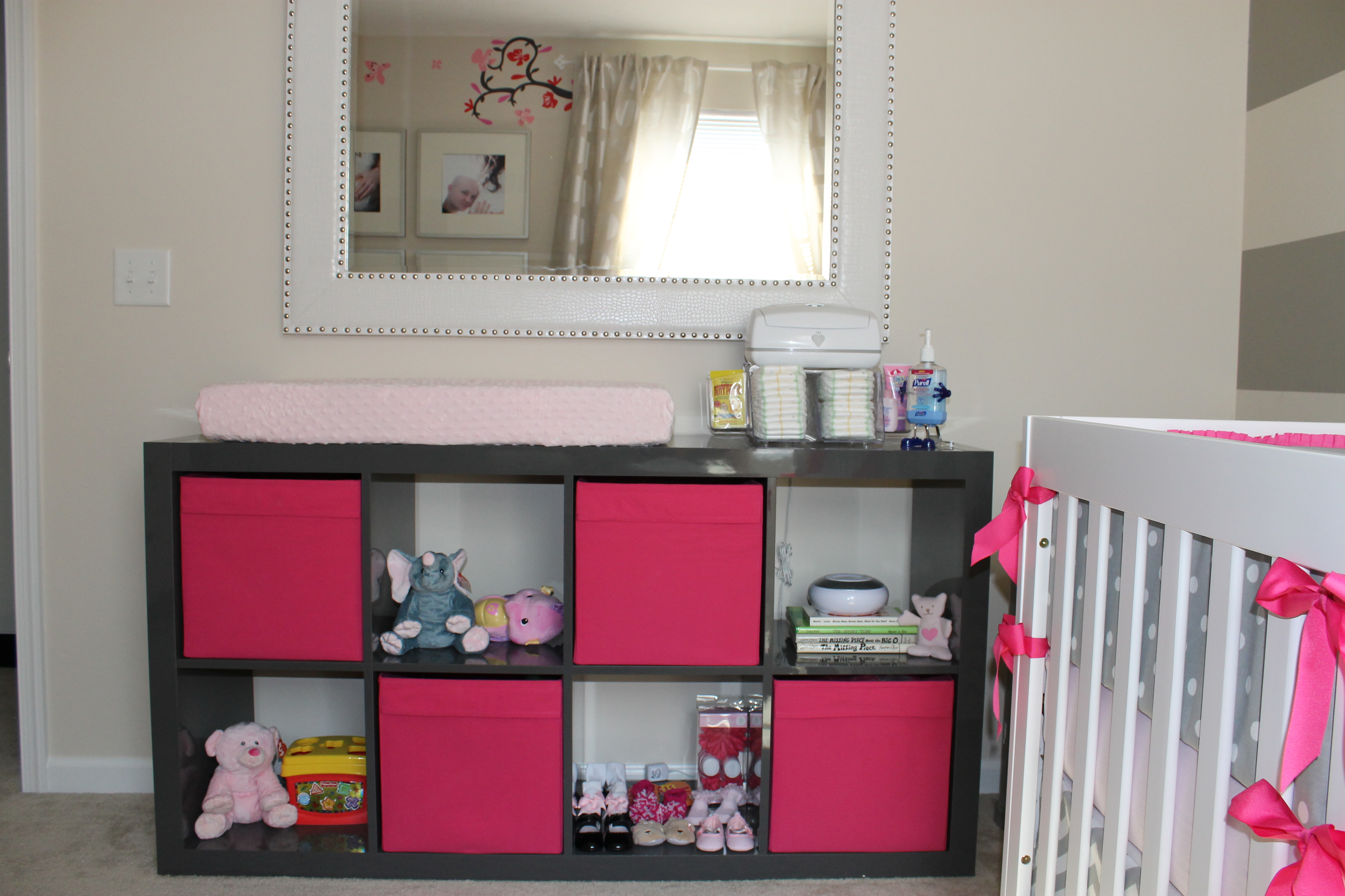 Cherry Blossom Gray Girl Nursery Hot Pink Storage Bins