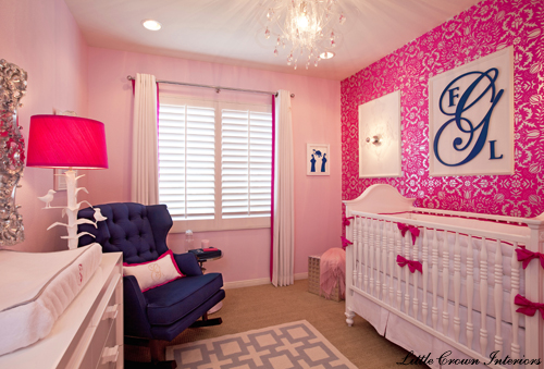 girls hot pink and silver baby nursery