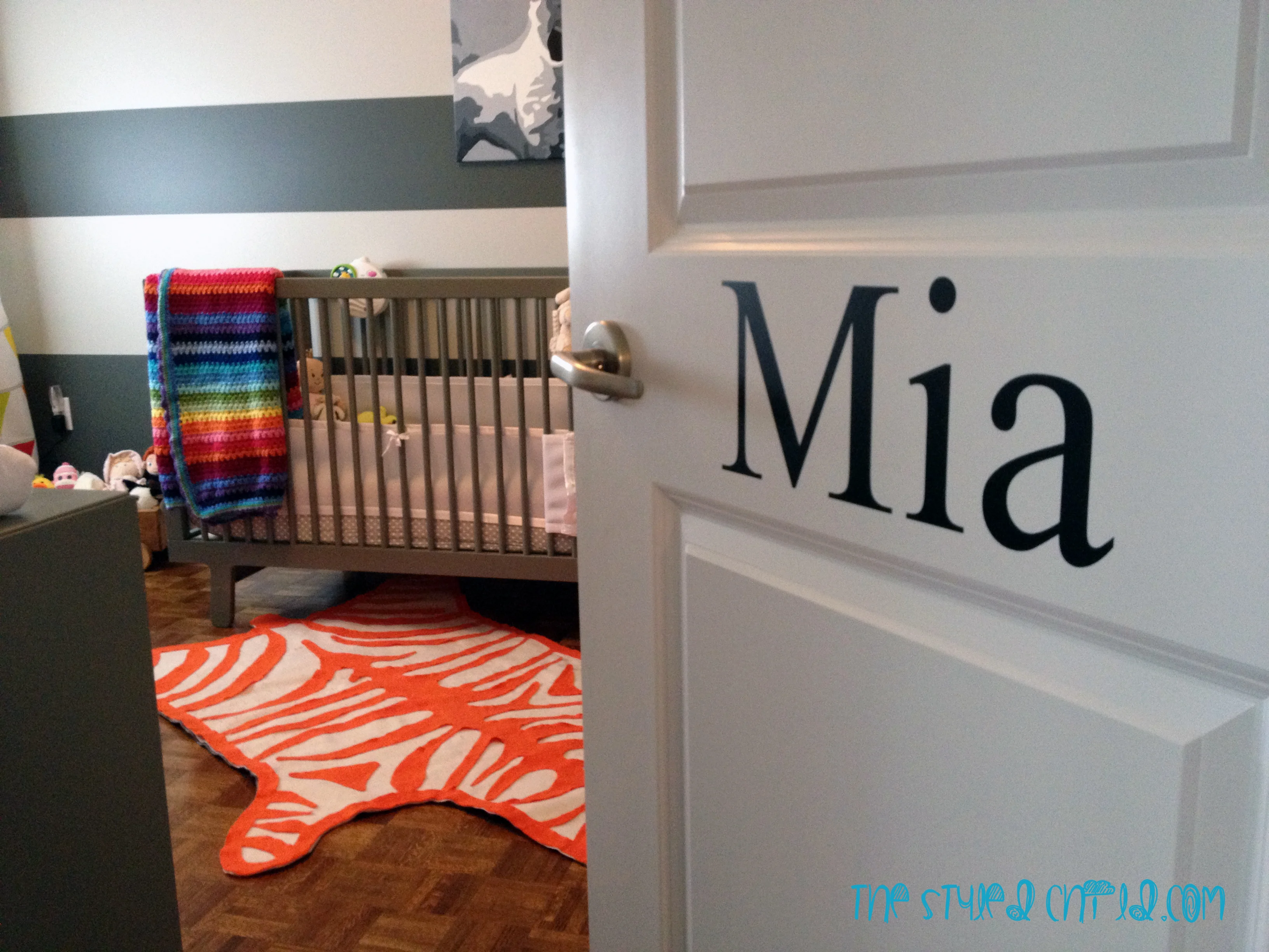 Girls Striped Eclectic Nursery Entrance