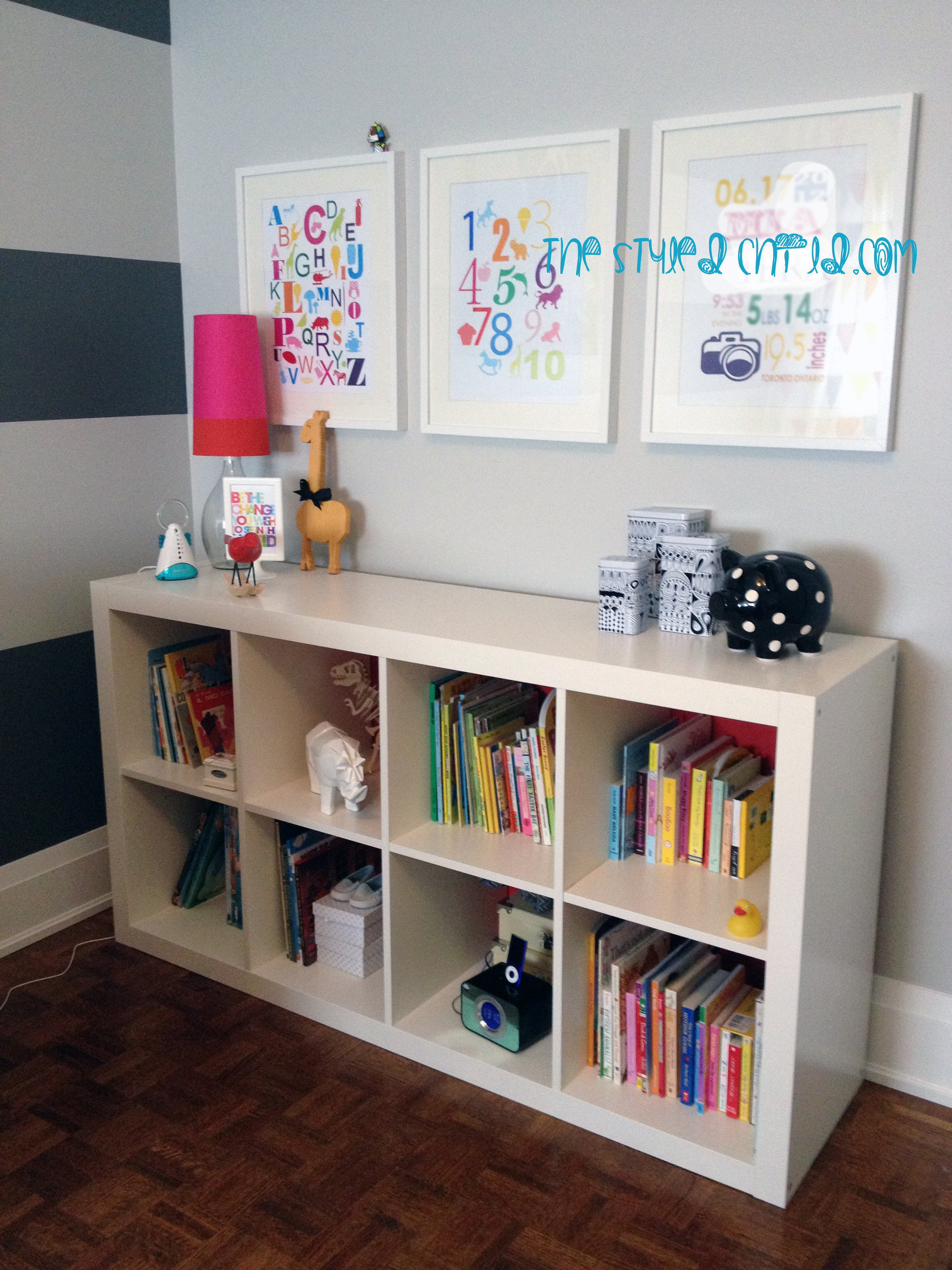 Girls Striped Eclectic Nursery Bookshelf