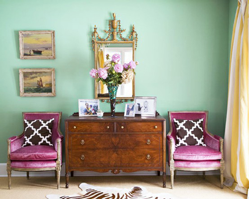 hollywood regency room with mint green walls