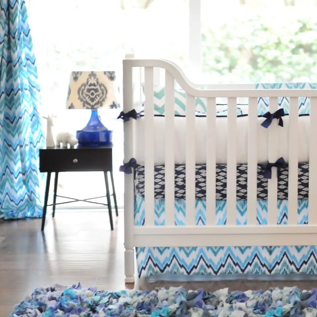 New Arrivals Blue Ikat Crib Set