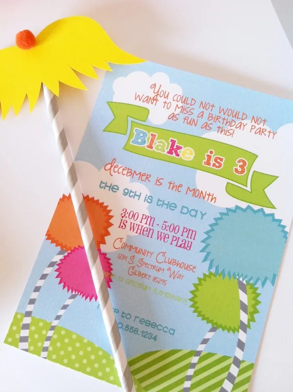 Lorax Theme Birthday Party - Invitation