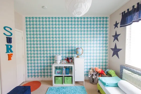 Painted Houndstooth Wall in Shared Boys' Room