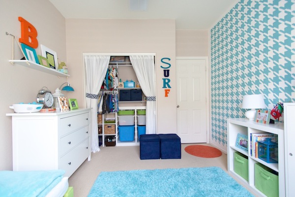 Painted Houndstooth Wall in Shared Boys' Room