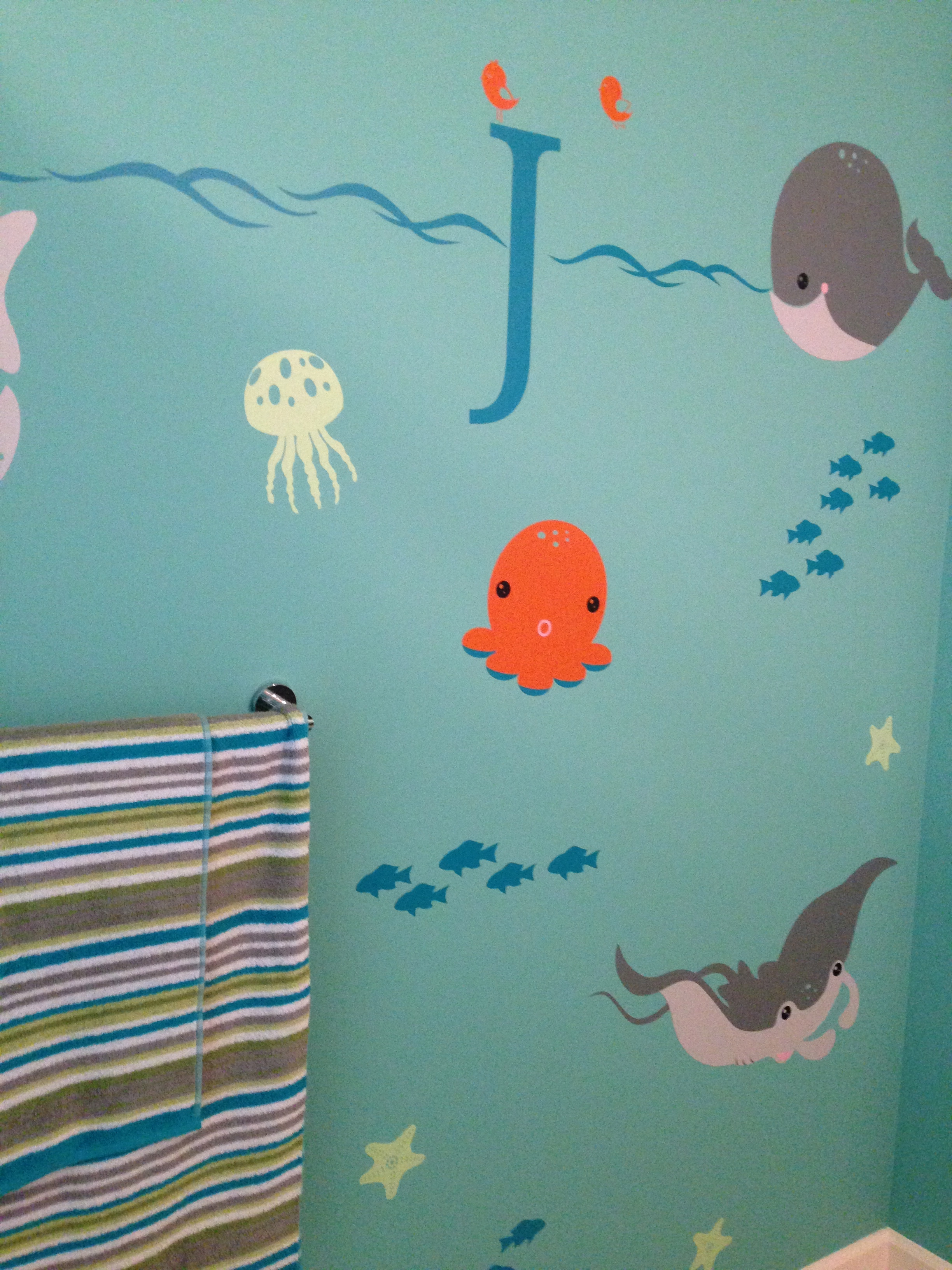 Aqua and Orange Ocean Bathroom - Project Nursery