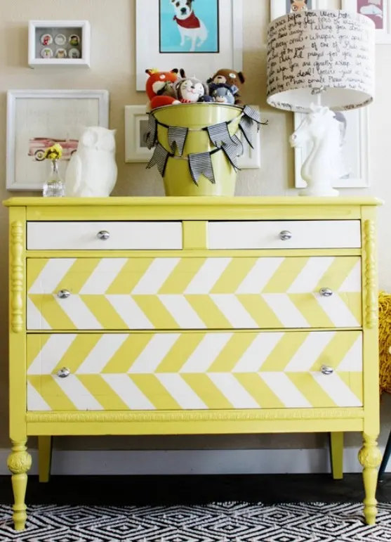 Two Tone Furniture - Yellow Chevron Dresser