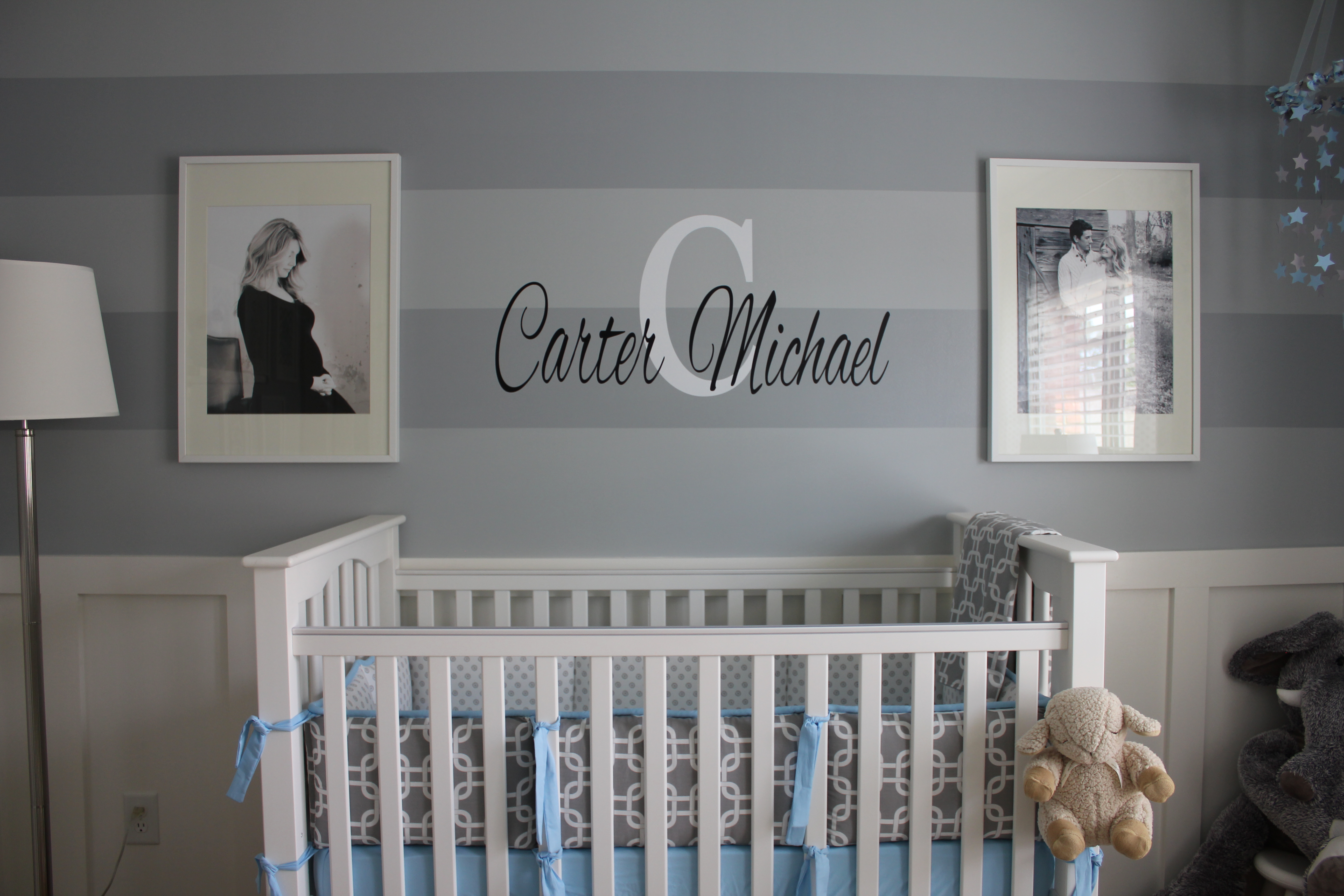 Boy Gray Striped Nursery Monogrammed Wall