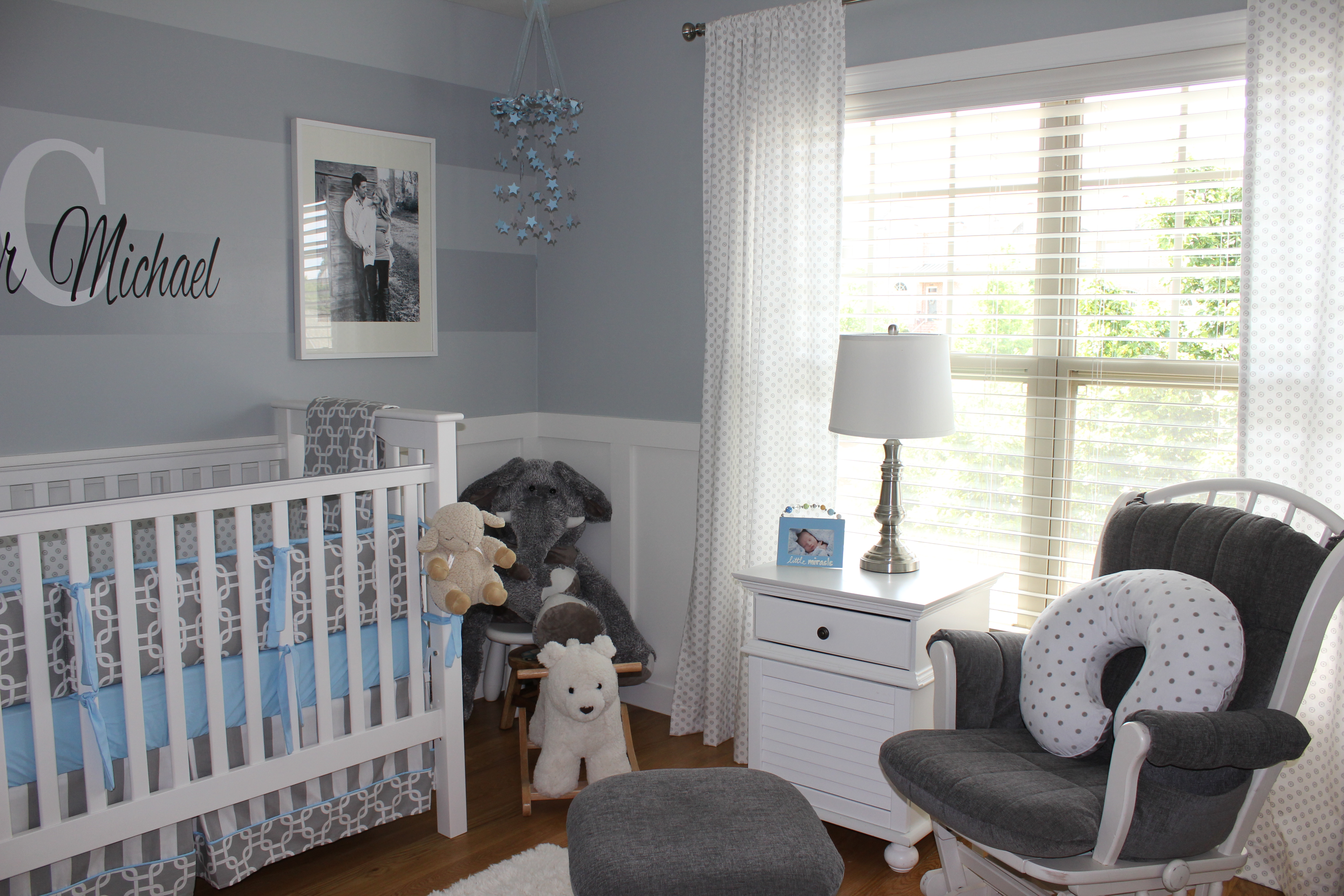 Boy Gray Striped Nursery Room View