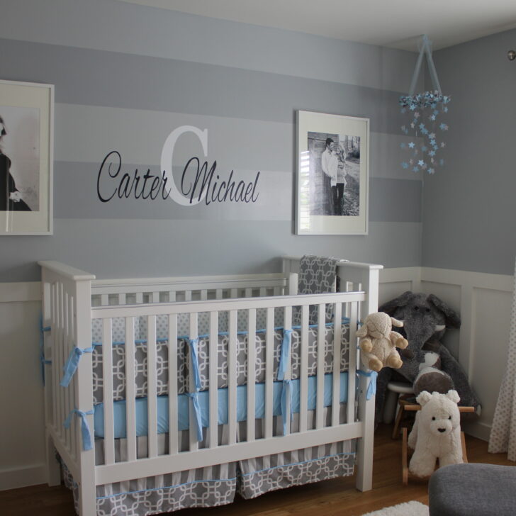 Boy Gray Striped Nursery Monogram Wall