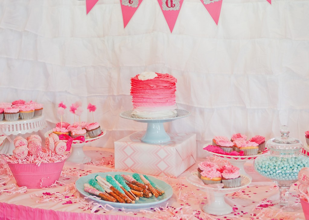 Pink Ombre Birthday Party Dessert Table