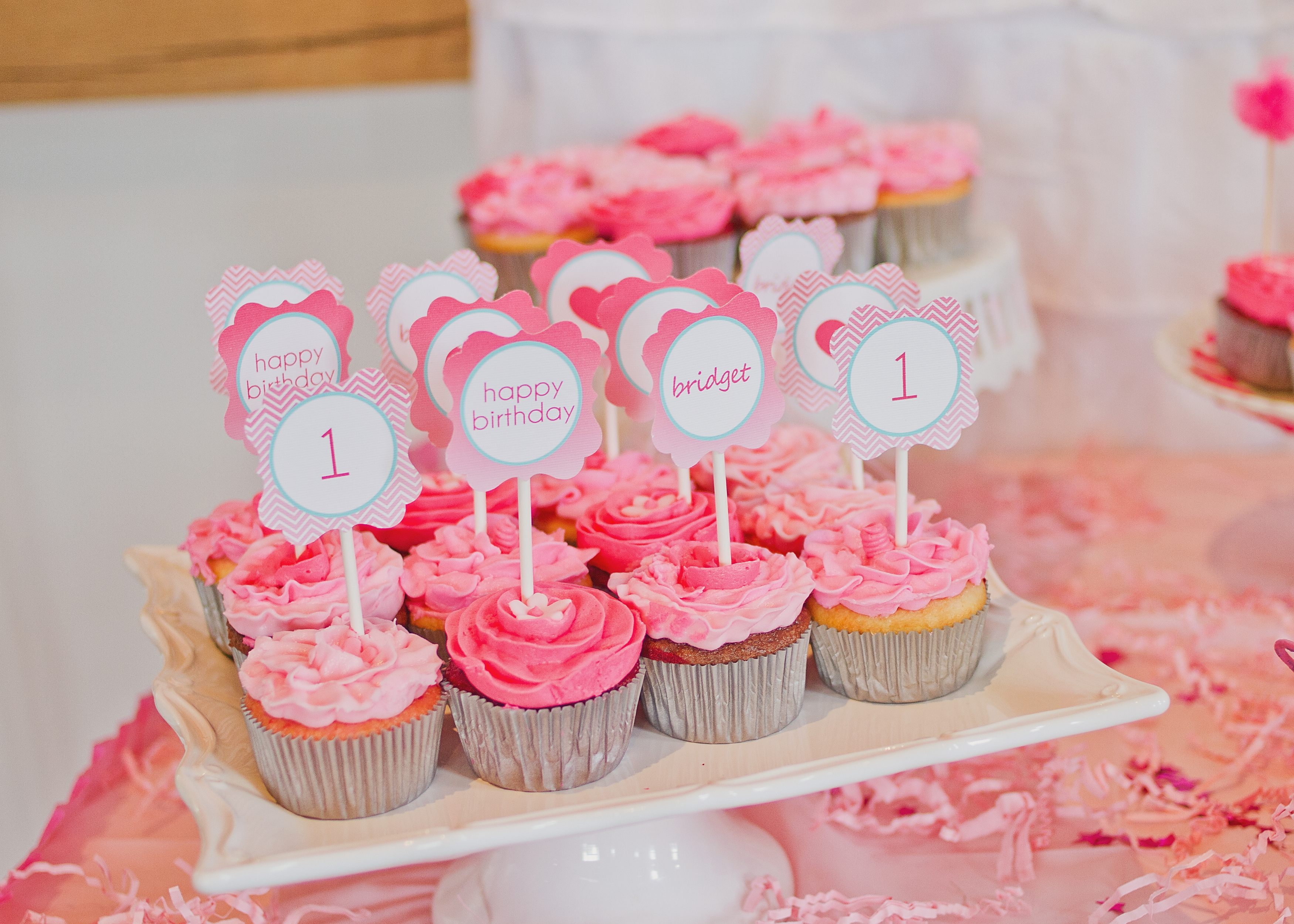 Pink Ombre 1st Birthday Cupcakes