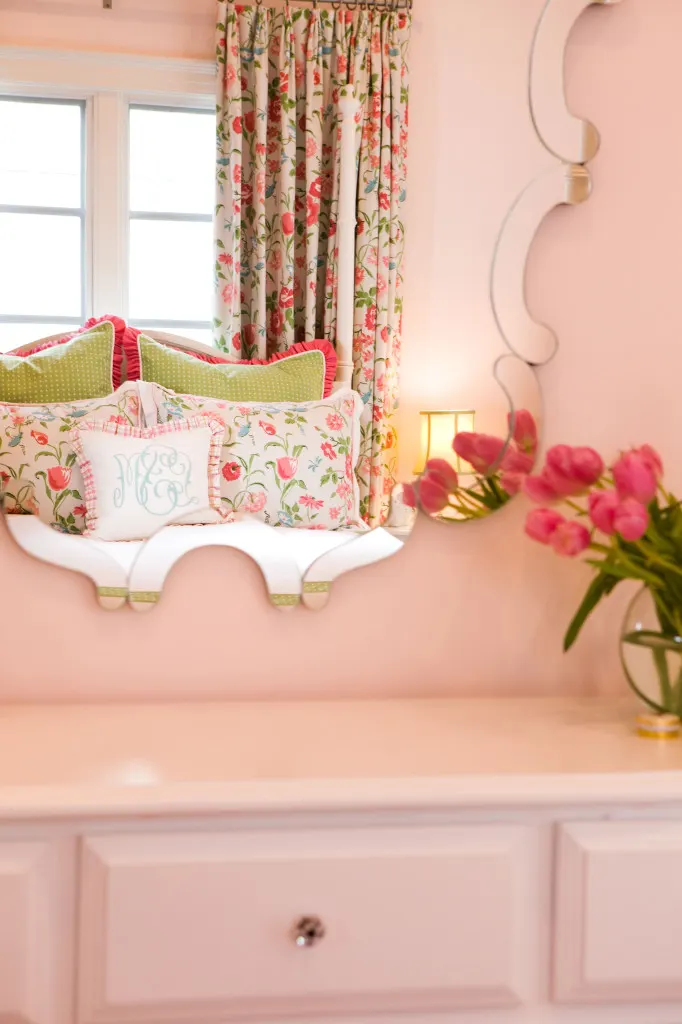 Curved Mirror in Traditional Classic Preppy Girl's Room