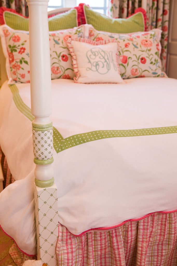 Seersucker Plaid and Floral Pink and Green Girl's Bedding