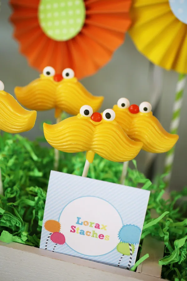 Lorax Theme Birthday Party - Mustache Lollipops