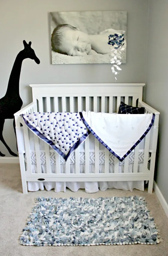 Blue and White Nursery with Giraffe Decal