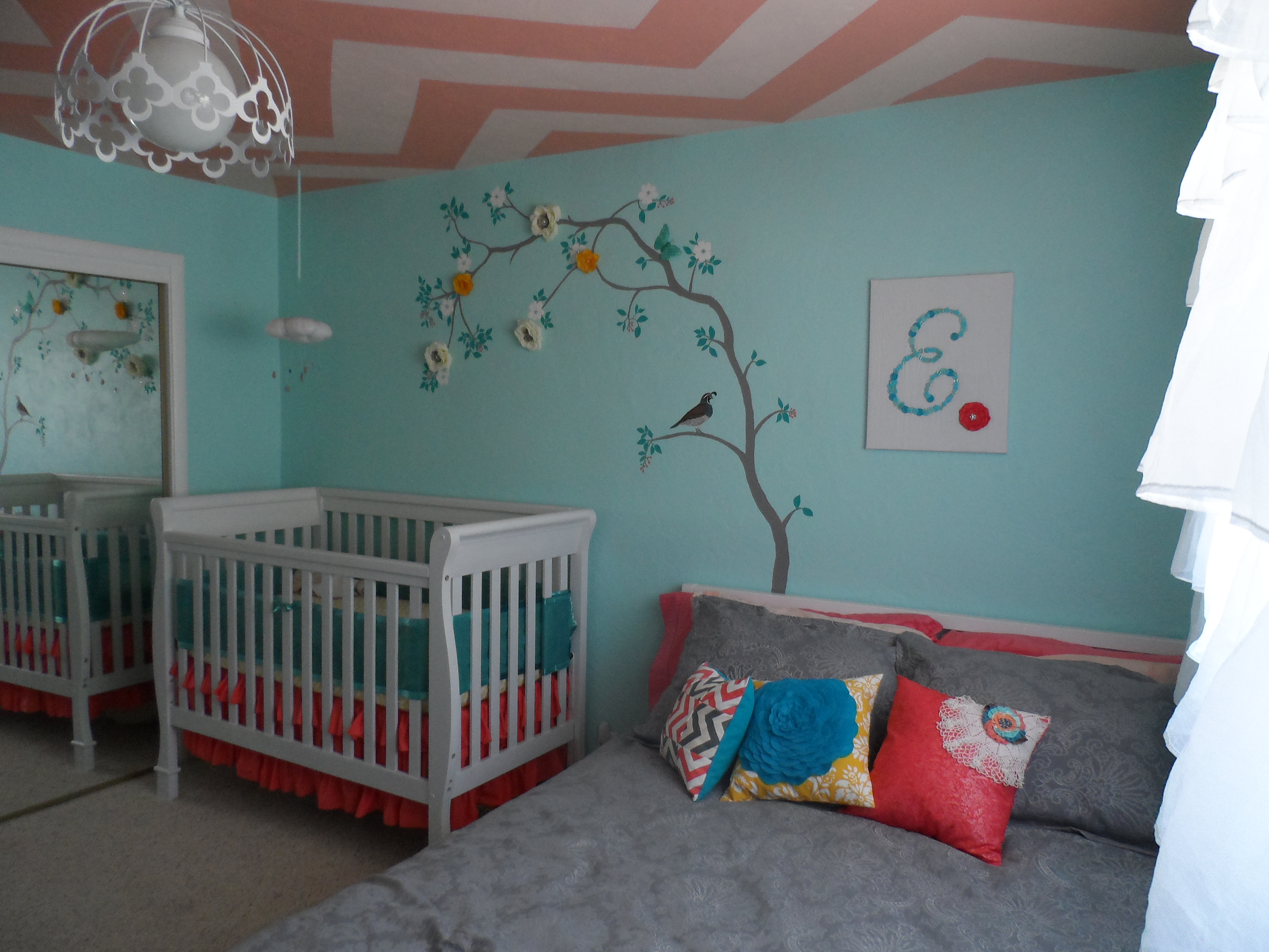 Chevron Ceiling Nursery Room View