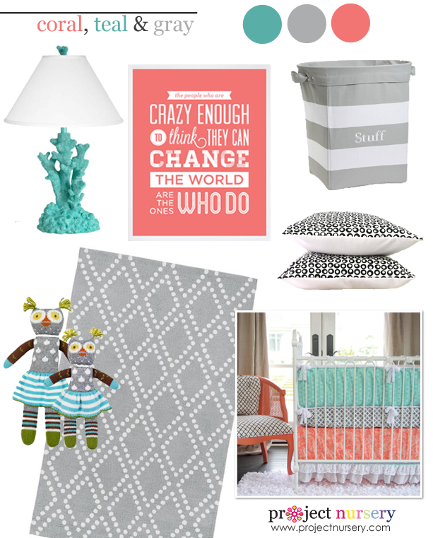 coral and teal crib bedding