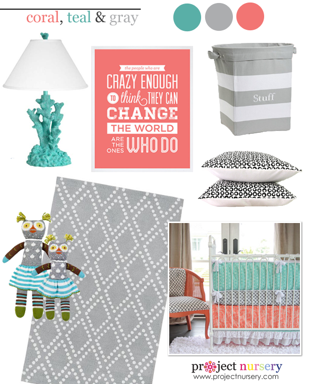 Coral and outlet teal crib bedding