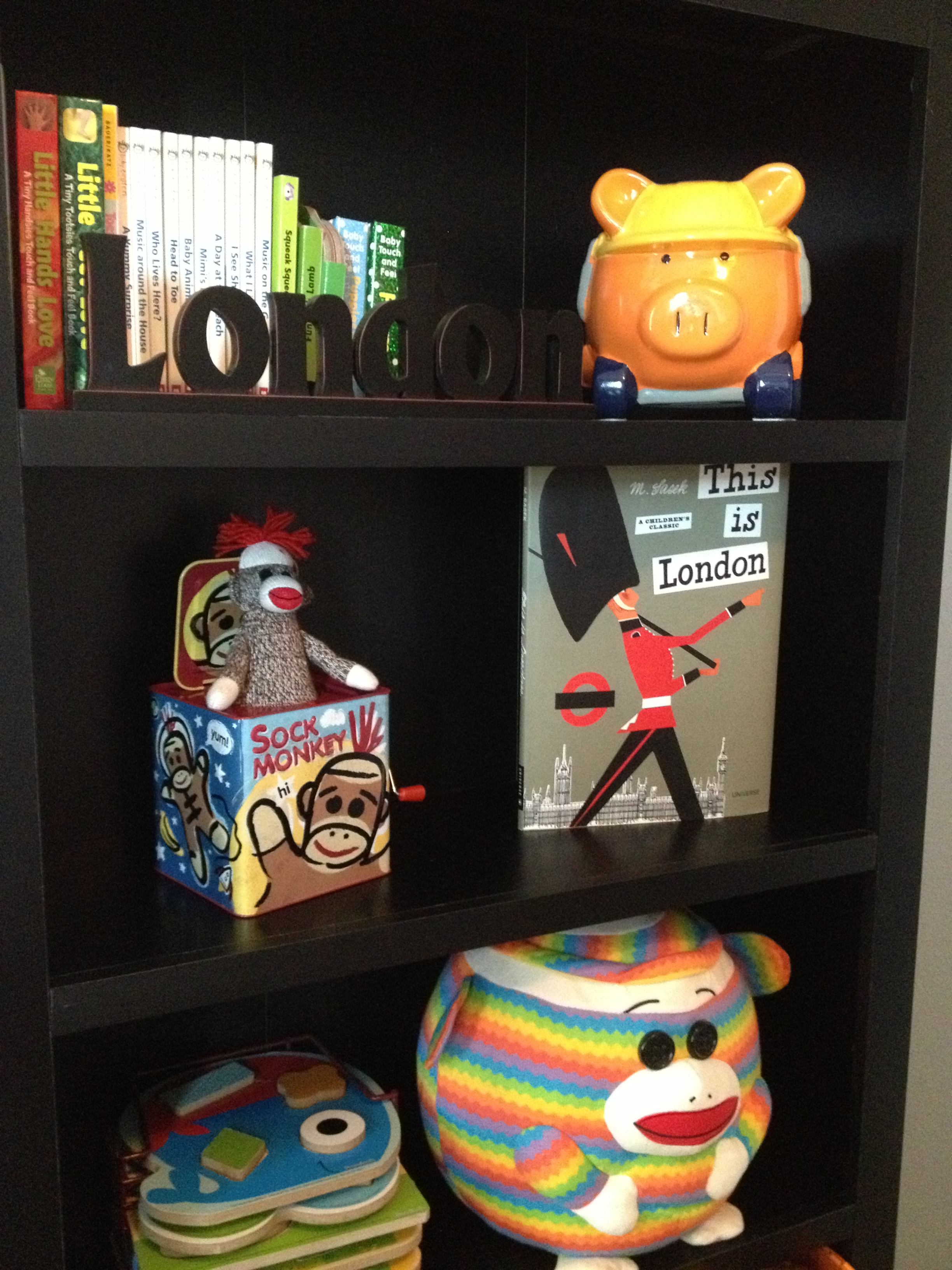 Boy Gray and Orange Nursery Bookshelf Details