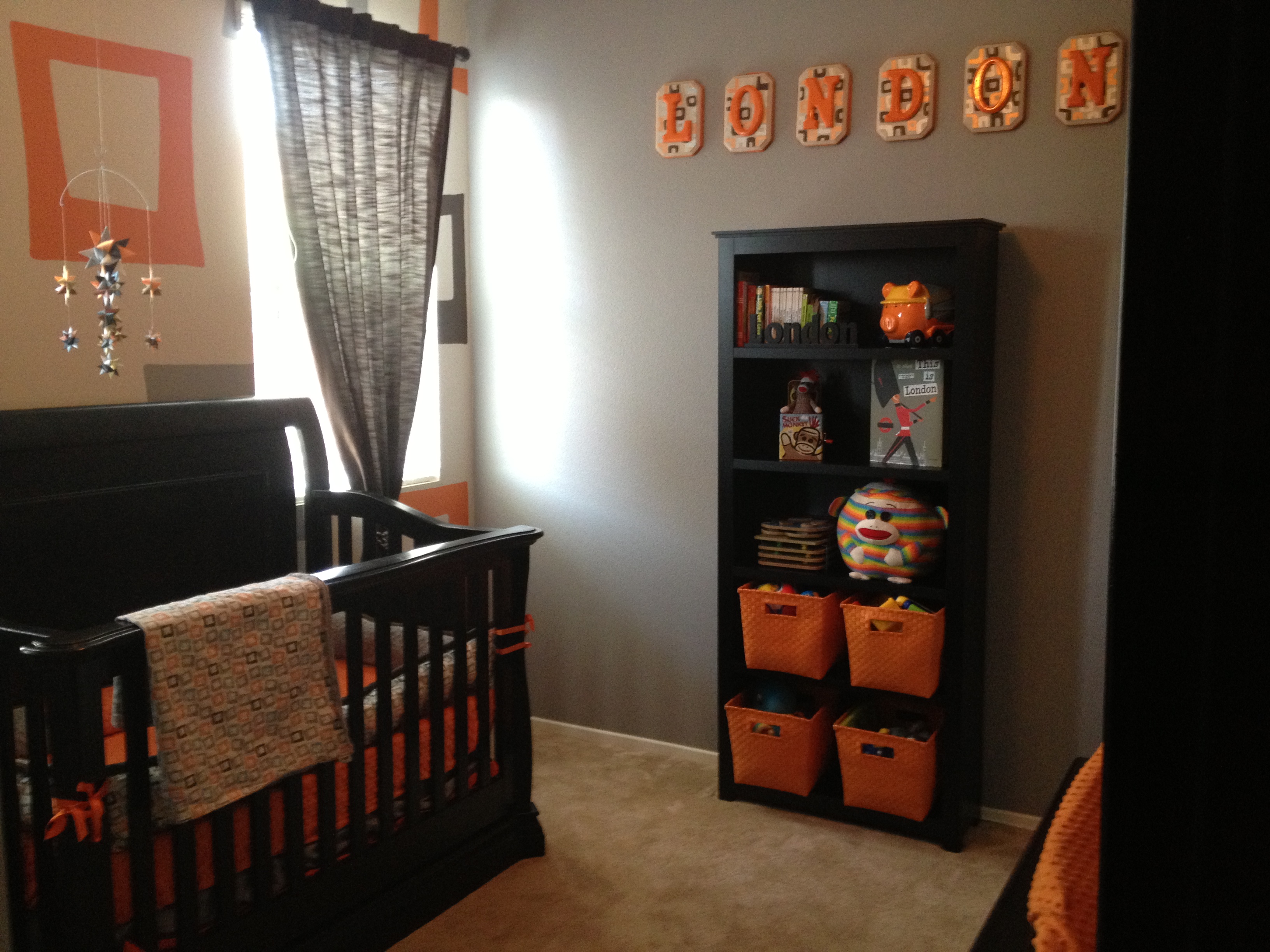 Boy Gray and Orange Nursery Bookshelf