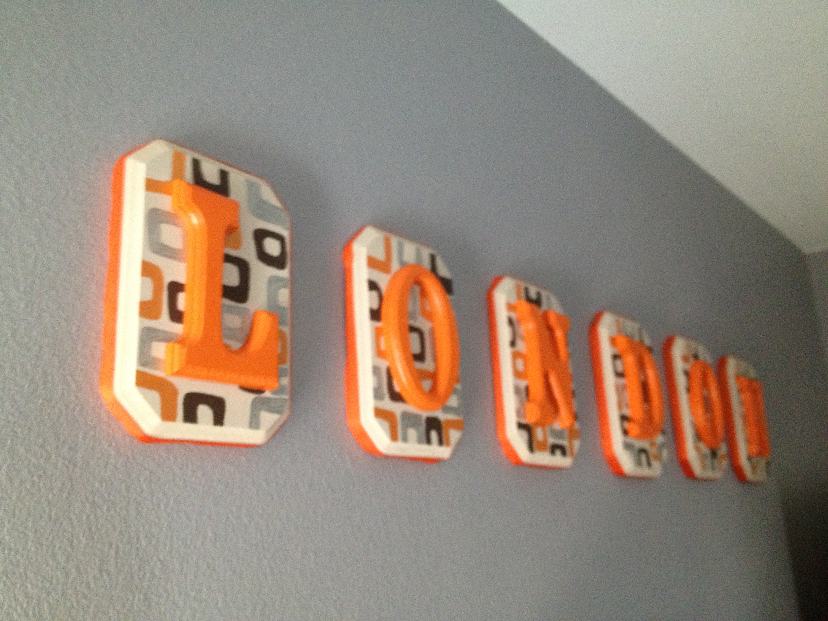 Boy Gray and Orange Nursery Monogrammed Wall