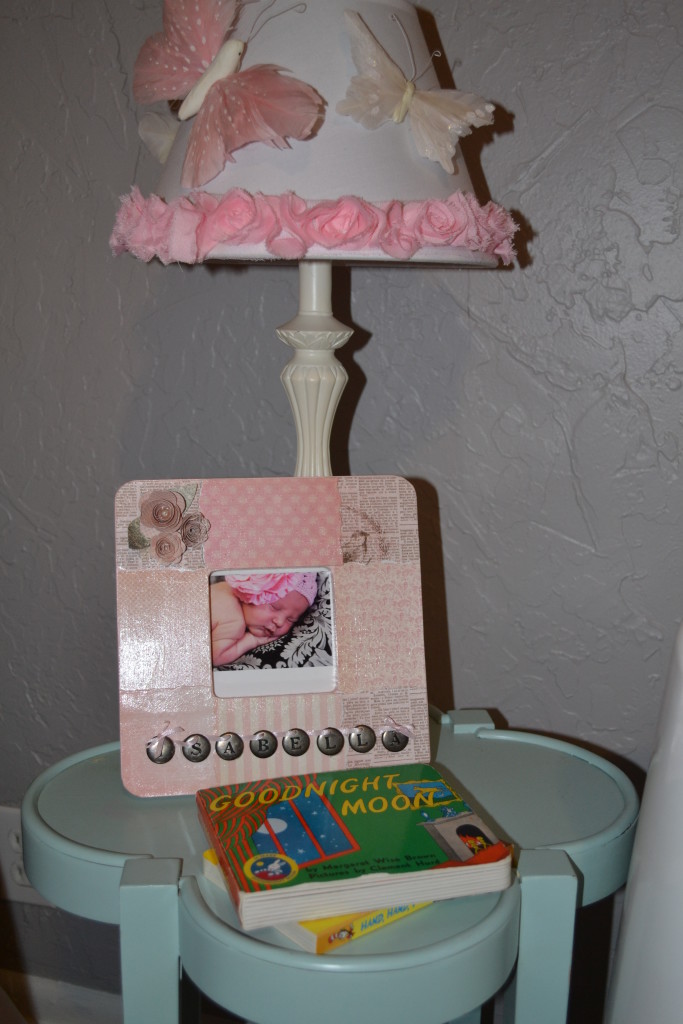 Gray and Light Pink Girl Nursery Side Table View