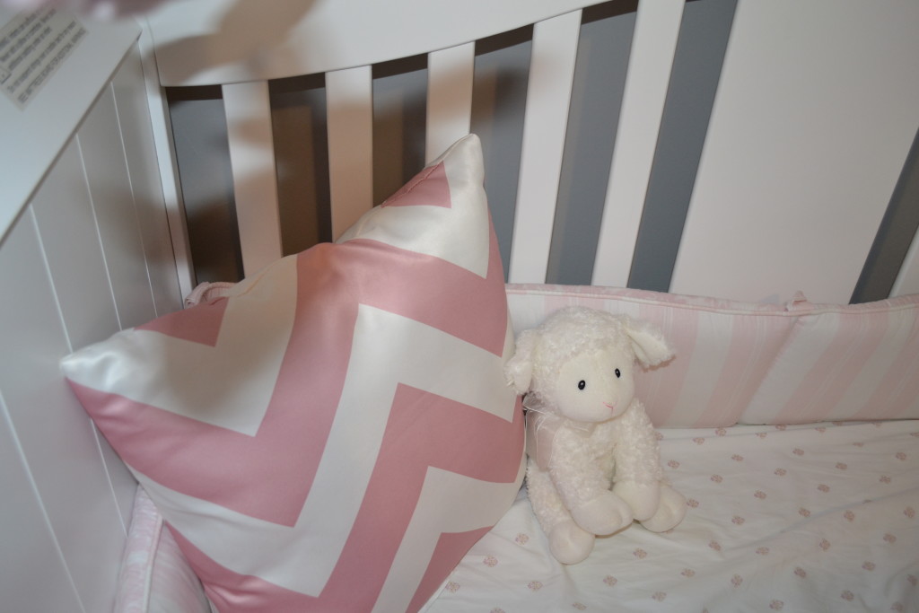 Gray and Light Pink Girl Nursery Chevron Pillow
