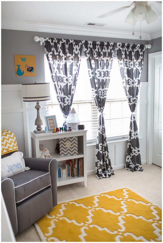 Gray and Yellow Preppy Nursery Patterned Curtains